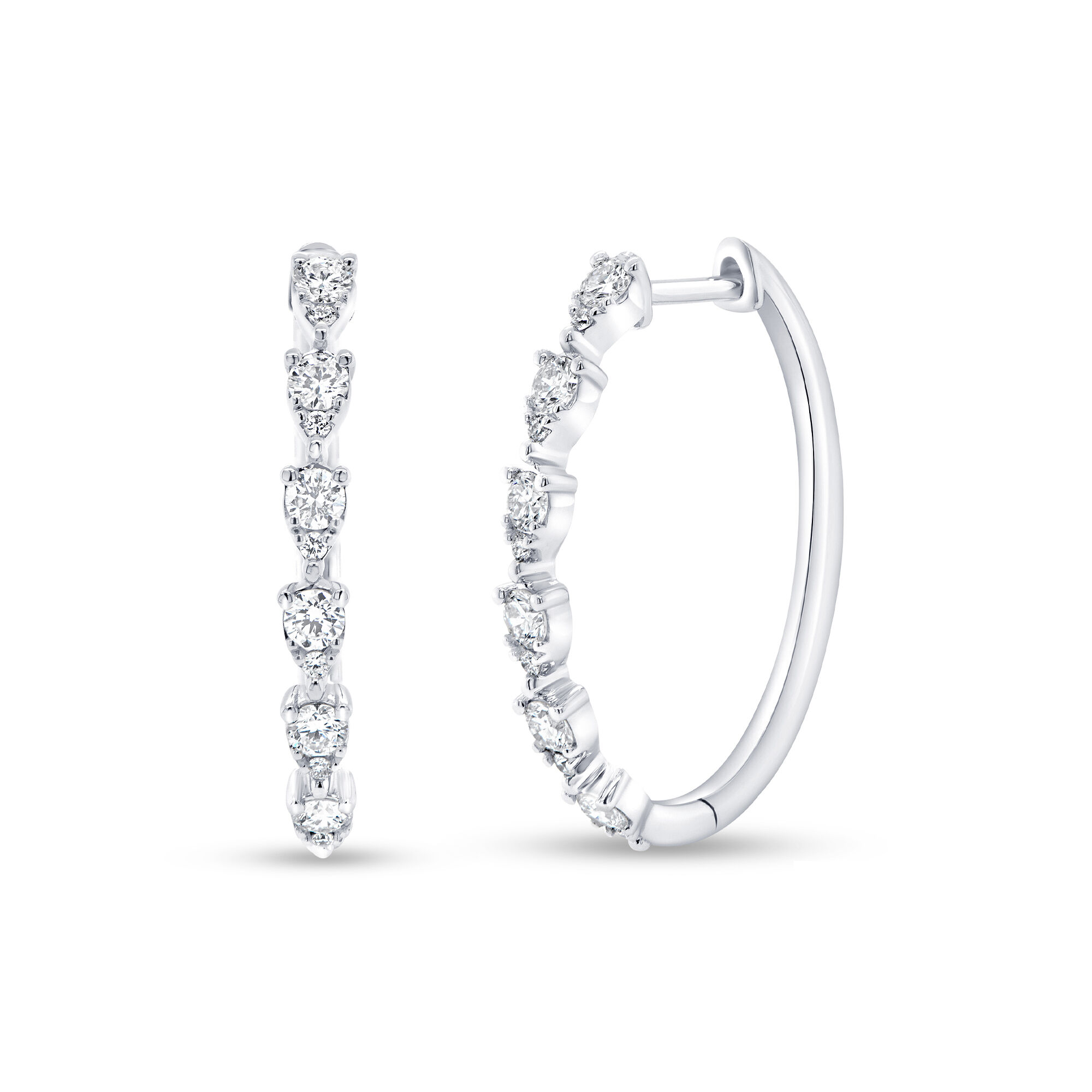 Black diamond hoop earrings white gold clearance